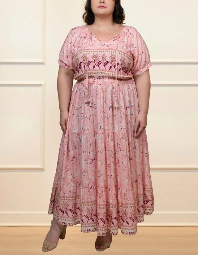 Ursula Midi Dress Fit & Flare Floral Print Pink - Onze Montreal