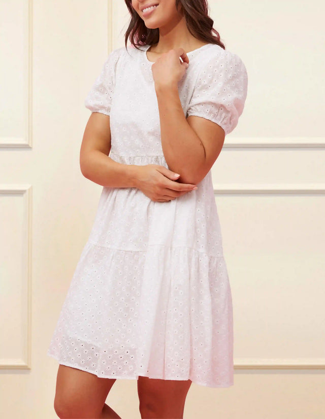 Sofia Dress Tiered Broderie Anglaise White - Onze Montreal