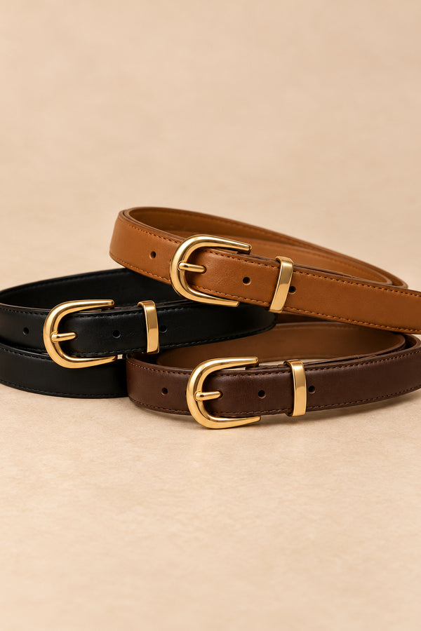 Black Slim Gold-Buckle Belt