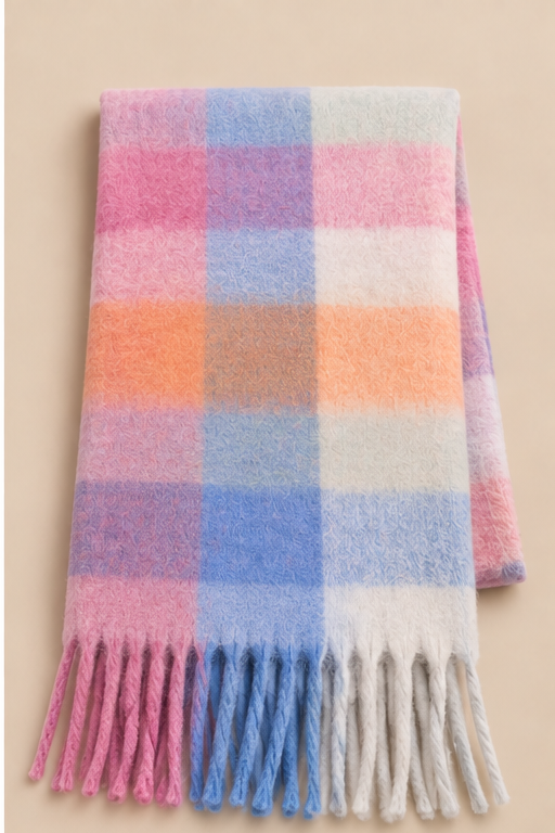 Foulard pastel à carreaux avec franges