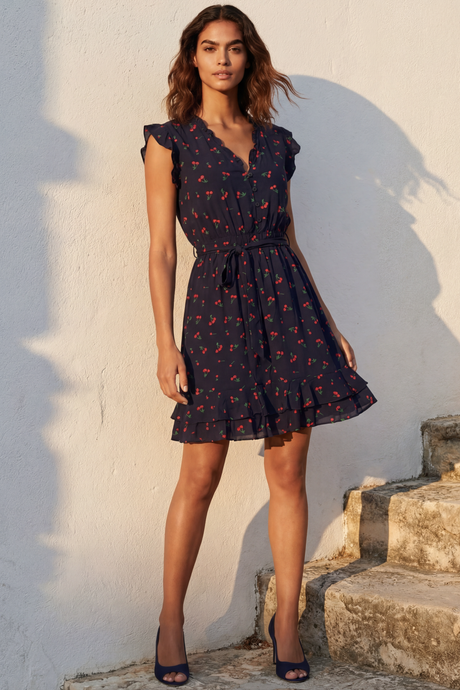 Natasha Cherry Print Short Dress