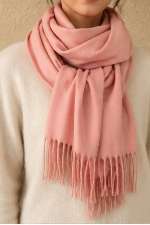 Powder Pink Fringe Scarf styled for an ONZE studio cover