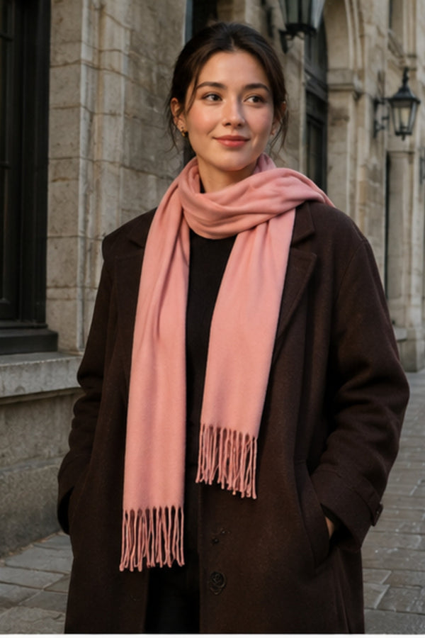 Powder Pink Fringe Scarf worn in Old Montréal