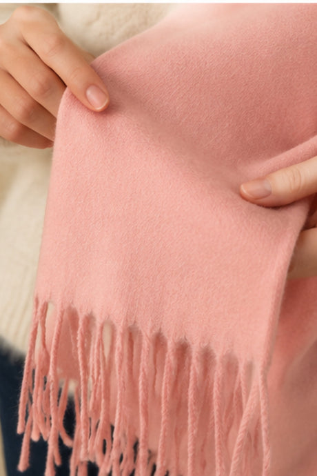 Close-up detail of Powder Pink Fringe Scarf