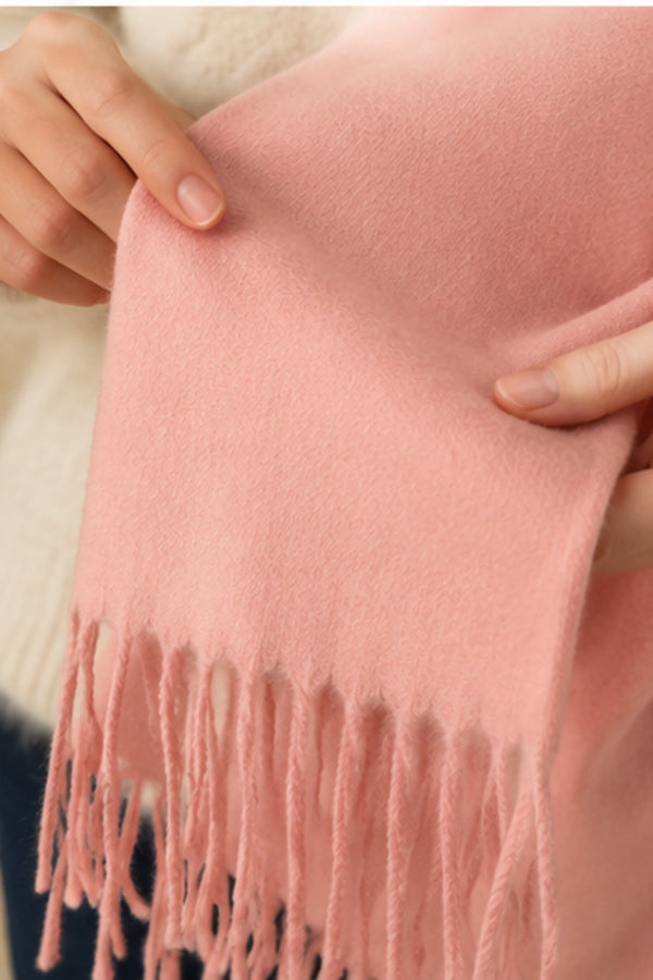 Close-up detail of Powder Pink Fringe Scarf