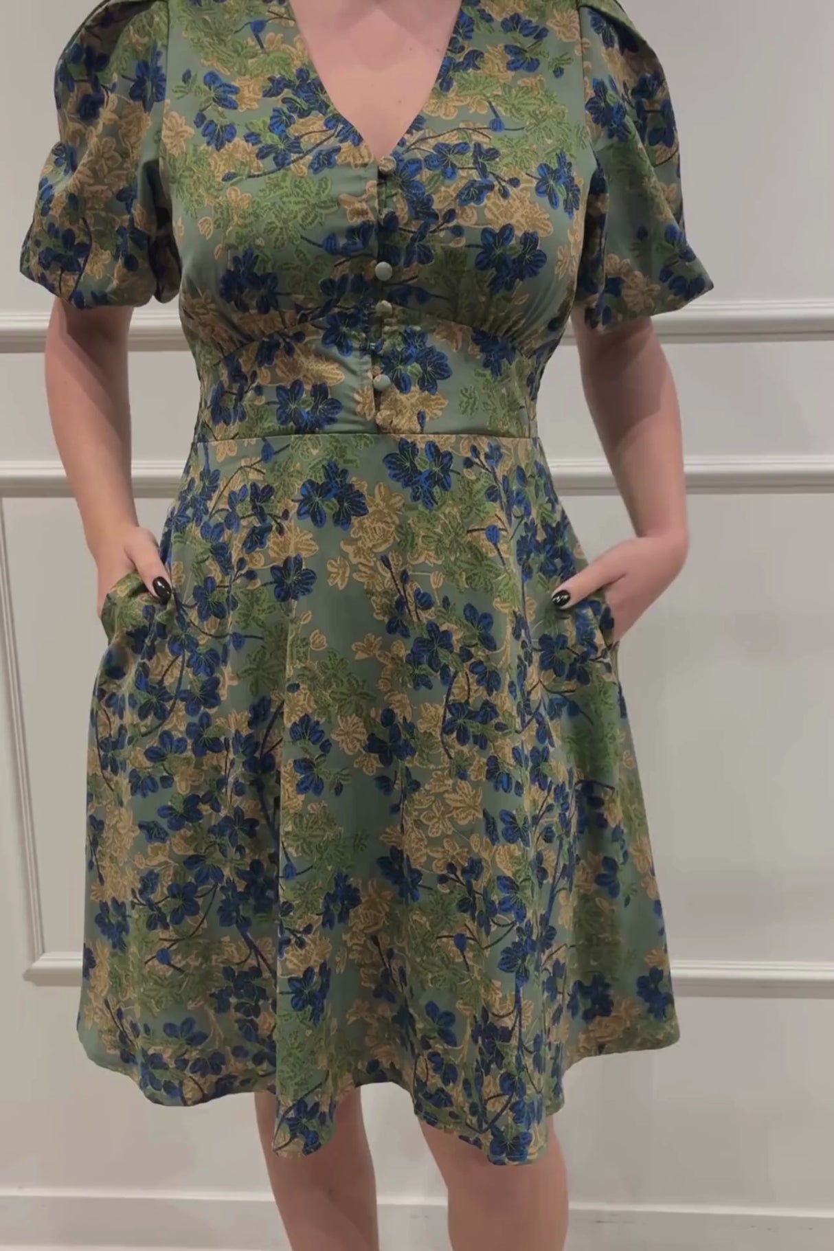 Fleur Green Floral Fit & Flare Dress