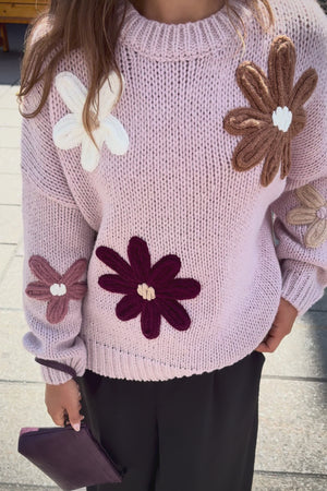 Tamara Women's Chunky Knit Sweater Embroidered Floral Appliqué