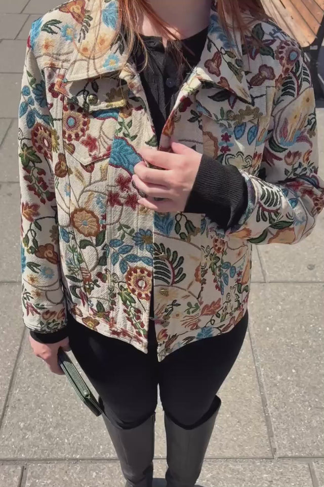 Elodie Women's Tapestry Floral Jacket Vintage-Inspired Embroidery