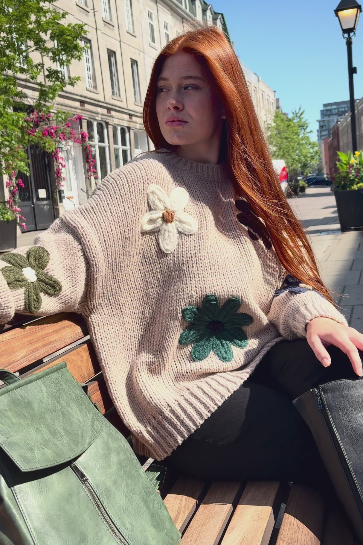 Tamara Women's Chunky Knit Sweater Embroidered Floral Appliqué