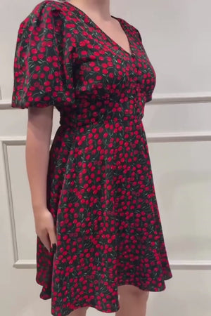 Cindy Robe Evasée Imprimée Cerises 