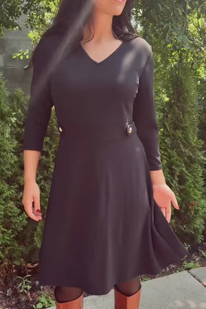 Nathalie Fit & Flare Dress Gold Buttons