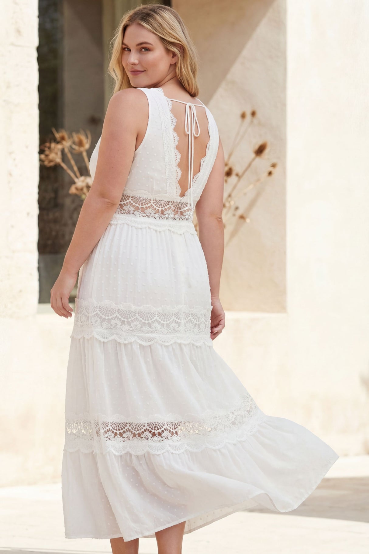 Raphaela Robe Longue Sans Manches Dentelle