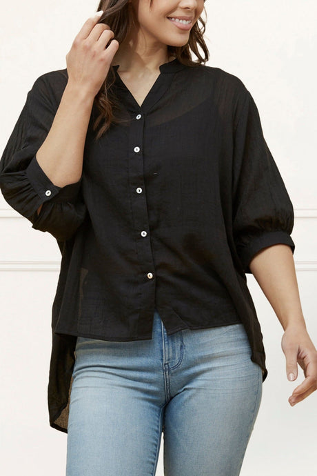 Roxanne Oversized Semi-Sheer Shirt Blouse Solid