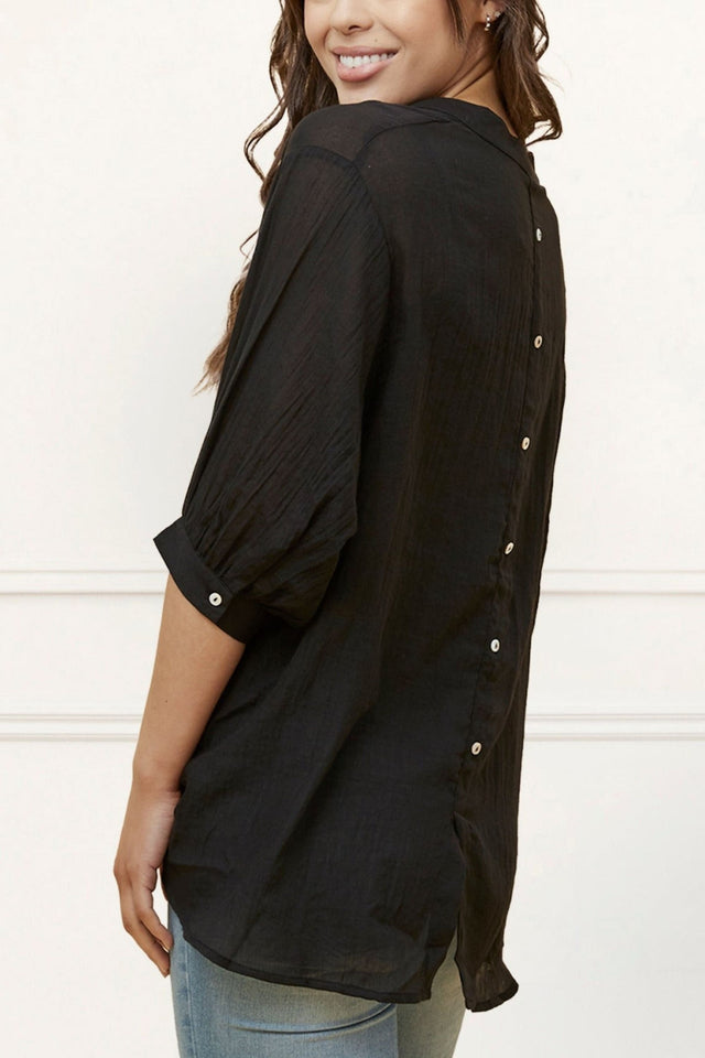 Roxanne Oversized Semi-Sheer Shirt Blouse Solid