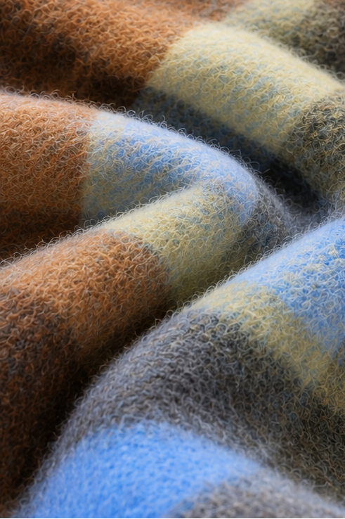 Blue & Camel Plaid Fringe Scarf