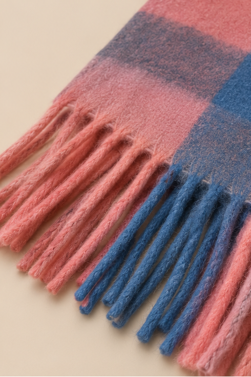 Multicolor Plaid Fringe Winter Scarf