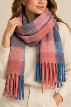 Multicolor Plaid Fringe Winter Scarf