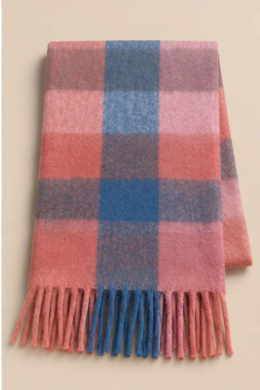 Multicolor Plaid Fringe Winter Scarf
