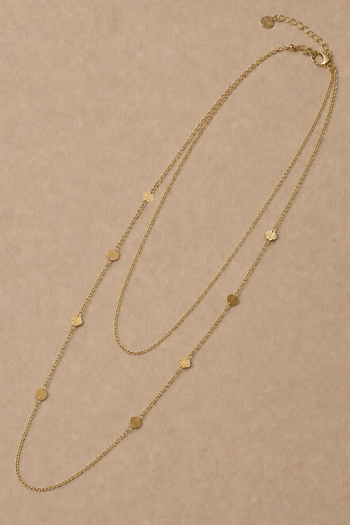 Shapes Double Strand Long Chain Necklace - Gold Plated