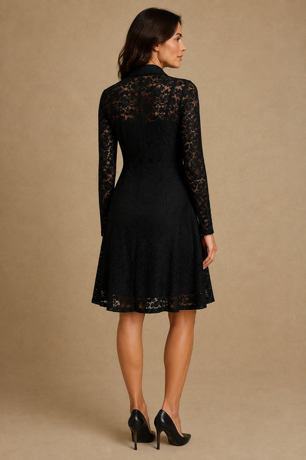 Skylar black stretch lace shirt dress back view