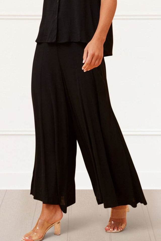 Solange Pantalon Palazzo Lin Taille Élastique Noir