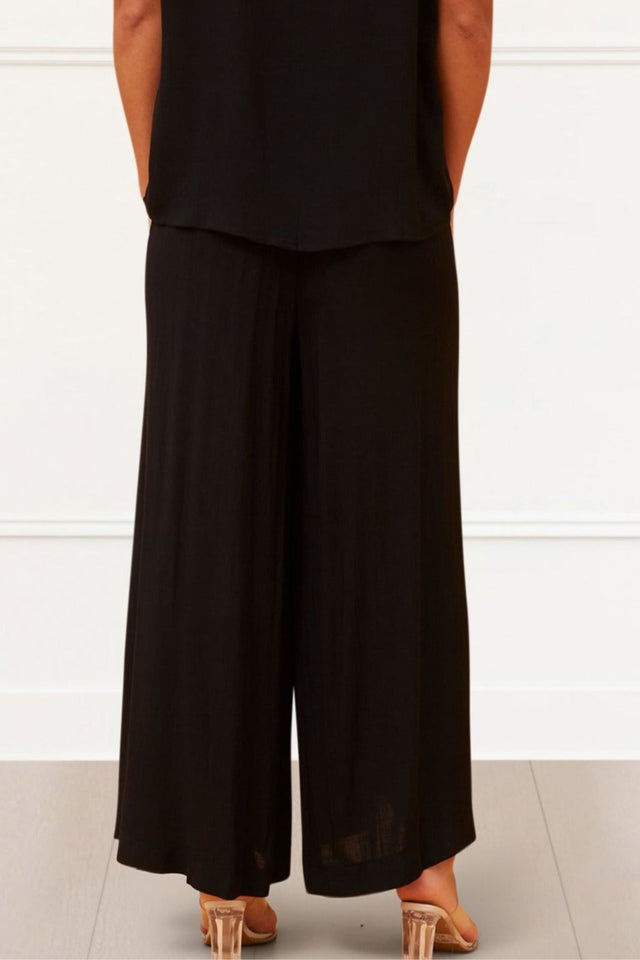 Solange Pantalon Palazzo Lin Taille Élastique Noir