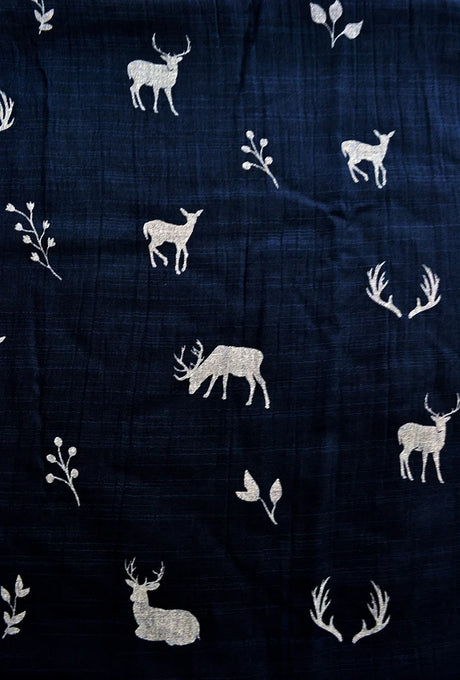 Winter Deer Print Scarf Navy