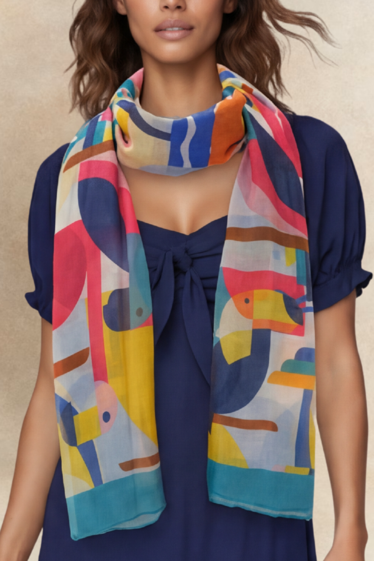 Foulard Flamant Rose Bleu