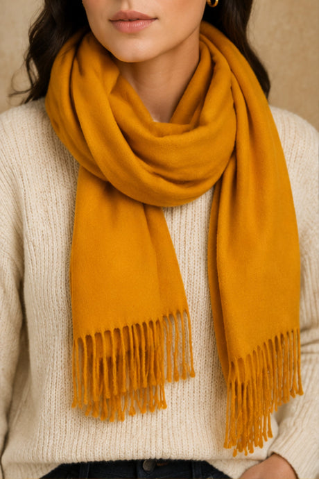 Foulard curcuma à franges – photo principale ONZE