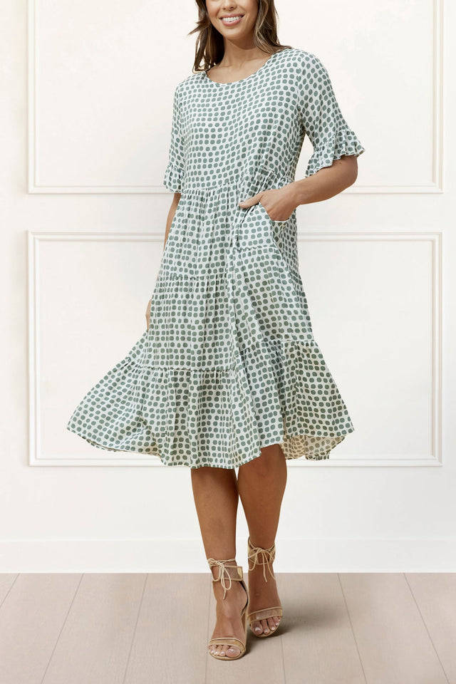 Vanessa Midi Dress A-Line Polka Dot Tiered Skirt