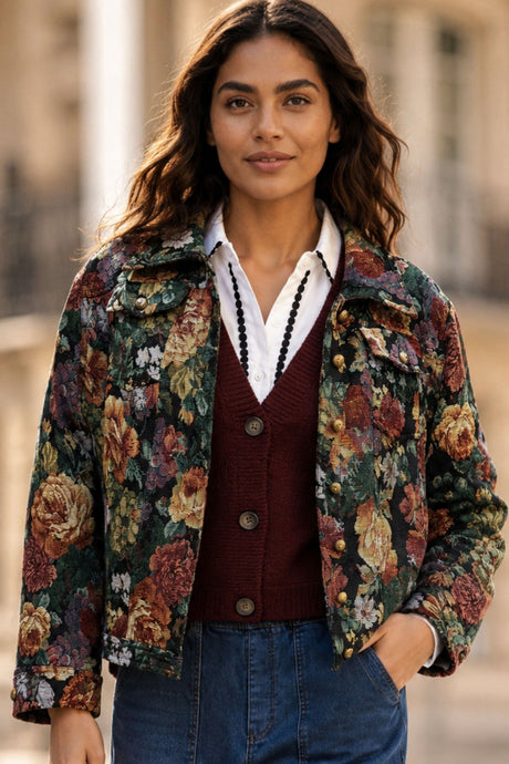 Tatiana floral jacket in woven jacquard fabric