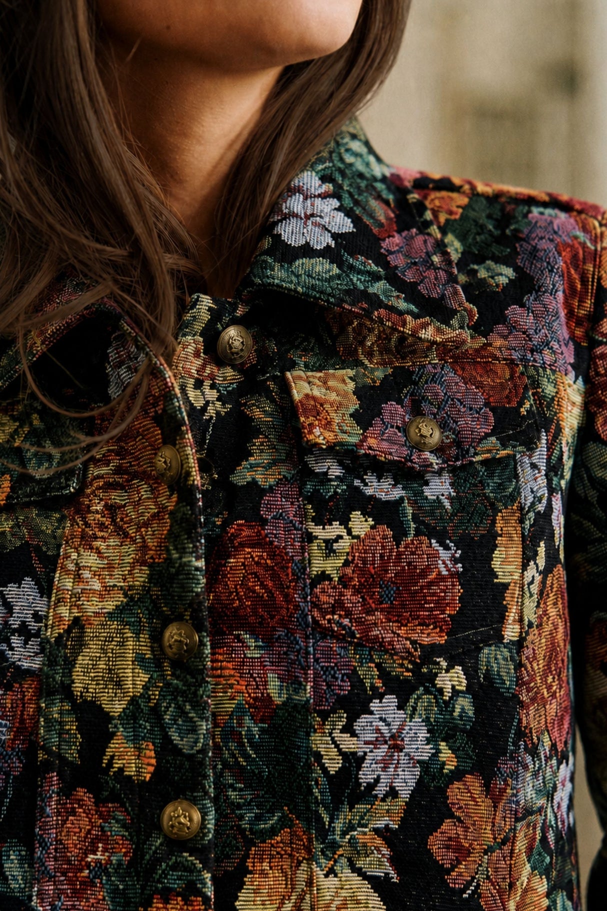 Tatiana women's floral jacquard jacket fabric details
