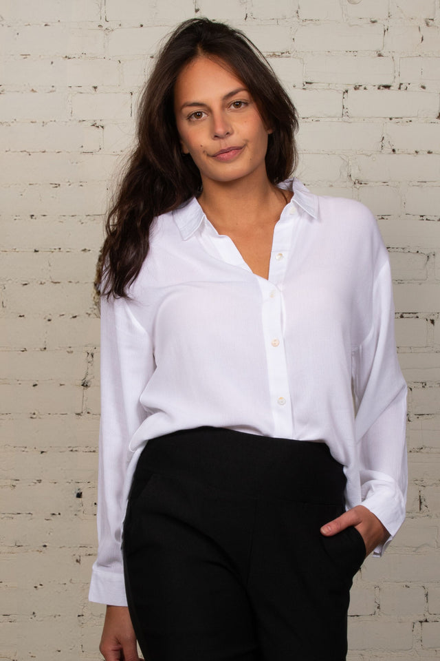 Nathalie Chemise Manches Longues Unie Blanche
