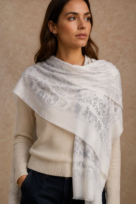 White Animal-Print Long Scarf alternate product view