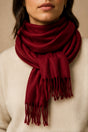 Wine Red Fringe Scarf styled for an ONZE studio cover