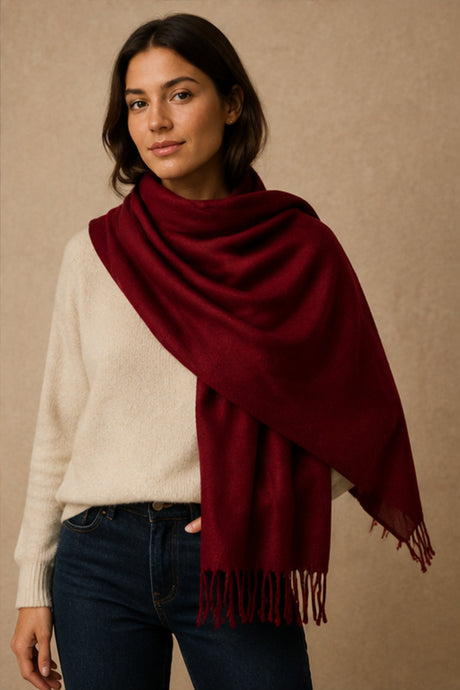 Wine Red Fringe Scarf alternate product view